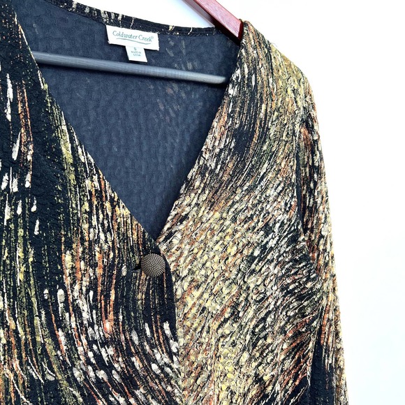 Coldwater Creek Womens Size Small Metallic Gold Long Sleeve Blouse Shirt Top - Picture 4 of 9